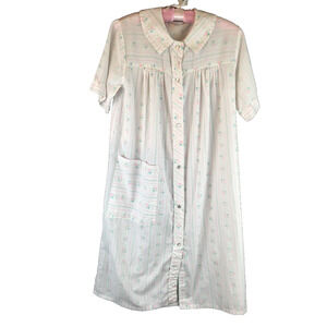 Vintage 20th Century Wear House Coat Robe Pink Rose Pearl Snap Womens Small